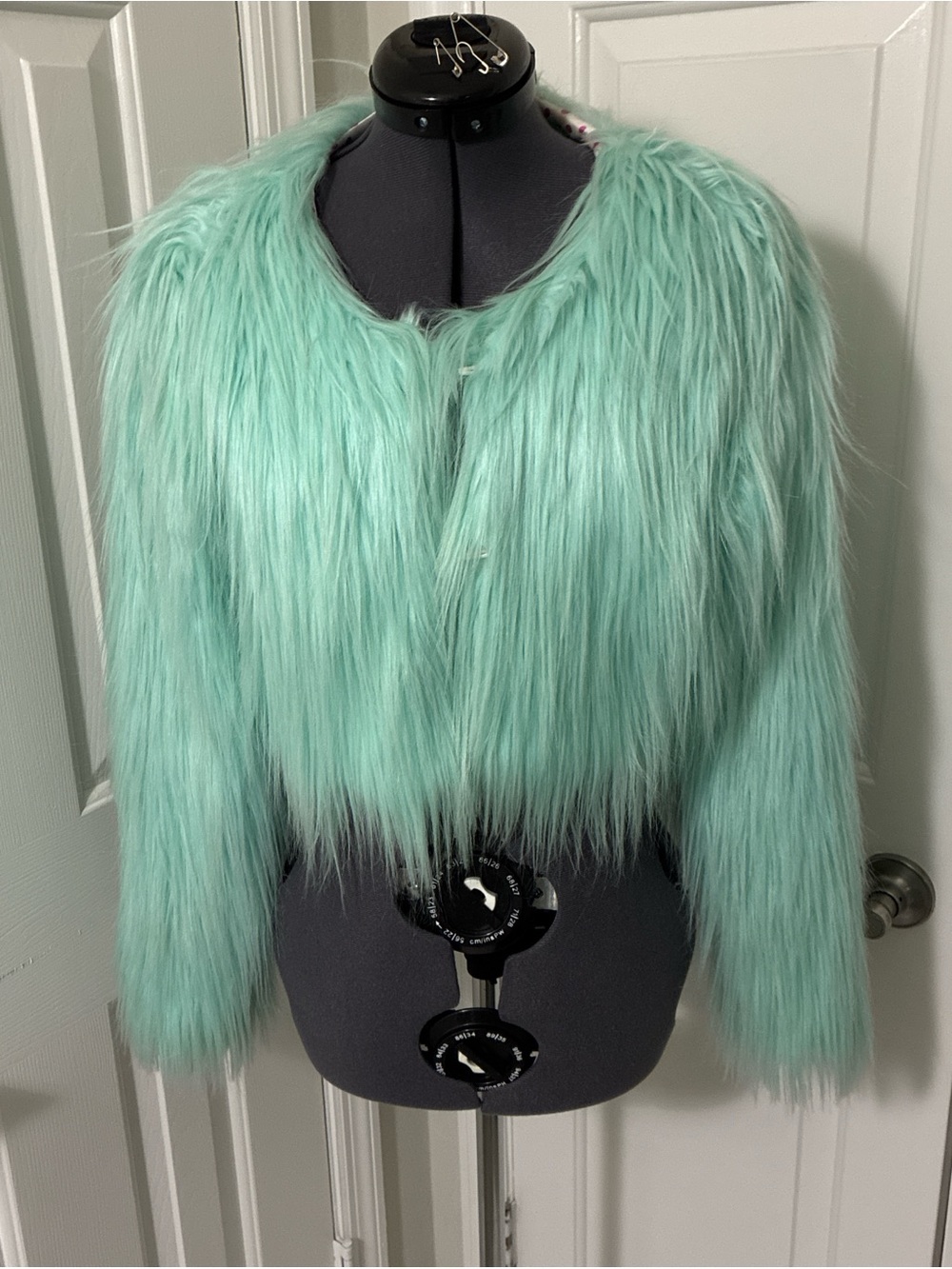 Chrissa Sparkles mint green faux fur sample jacket